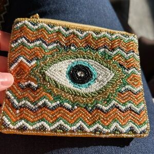 4/$50 Beaded Evil Eye Zip Wallet - Green & Orange wallet or purse